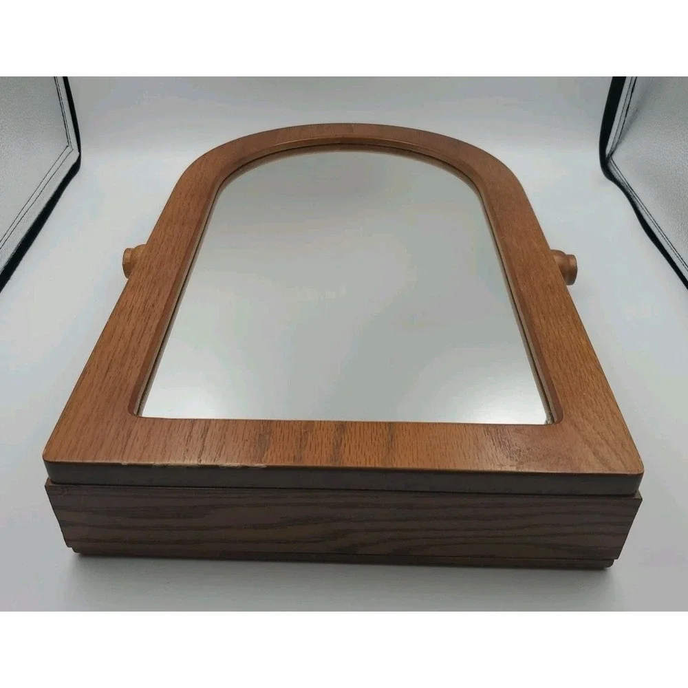 Mirrored Jewelry Cabinet Armoire Wood Hidden Necklace Organizer Holder Heavy
